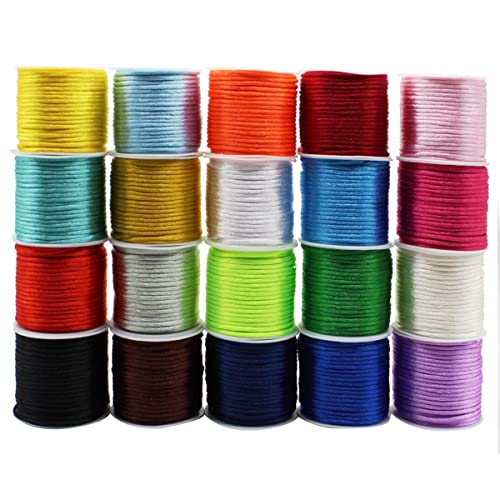 2mm Nylon Rattail Satin Silk Trim Cord 20 Colors 437 Yards Beading String for Friendship Bracelets, Necklaces, Jewelry Making, Chinese Knotting，Arts and Crafts (437)