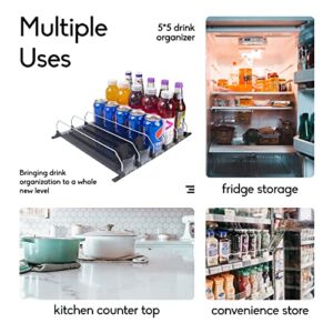 CNDSE Soda Can Organizer for Refrigerator,Spring Loaded Fridge Drink Organizer,Width-adjustable Push Rod Slide Rail Drink Dispenser for Refrigerator,Black (14.96in-5)