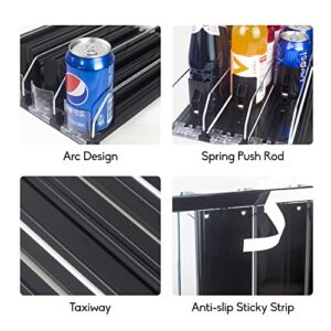 CNDSE Soda Can Organizer for Refrigerator,Spring Loaded Fridge Drink Organizer,Width-adjustable Push Rod Slide Rail Drink Dispenser for Refrigerator,Black (14.96in-5)
