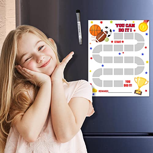 Sports Themed Magnetic Dry Erase Chore Chart for Kids, Good Behavior Chart for Kids at Home - Organizational Reward Planner - 8 x 10 inch Magnetic Reward Behavior Star Chore Chart