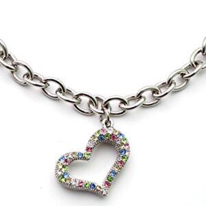 XKSRWE TM Dog Cat Chains Necklace Collar with Colourful Rhinestone Heart Charm Pendant Pet Jewelry Handmade Adjustable (L, Colorful)