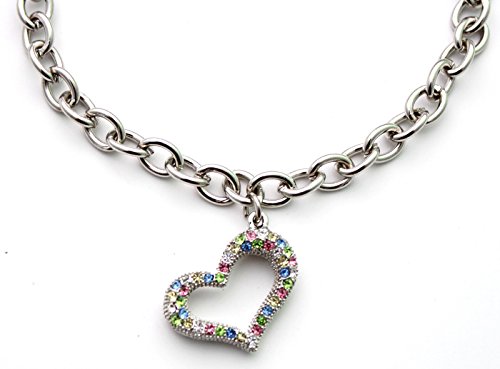 XKSRWE TM Dog Cat Chains Necklace Collar with Colourful Rhinestone Heart Charm Pendant Pet Jewelry Handmade Adjustable (L, Colorful)