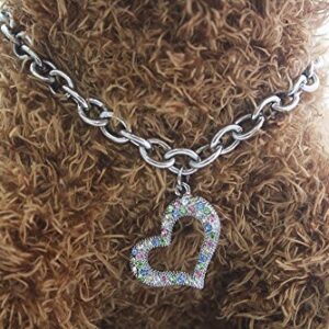 XKSRWE TM Dog Cat Chains Necklace Collar with Colourful Rhinestone Heart Charm Pendant Pet Jewelry Handmade Adjustable (L, Colorful)