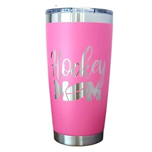 hockey mom 20oz stainless steel coffee travel mug (pink), insulated tumbler, hockey mom gifts for women, to go mug