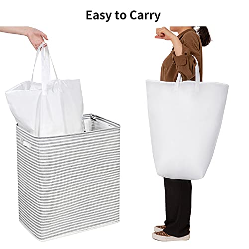 WOWLIVE 115L Freestanding Laundry Hamper Divided Collapsible Large Laundry Basket 2 Removeable Liner Bags Dirty Clothes Hamper with Extended Handles Easy to Carry (Striped Grey)