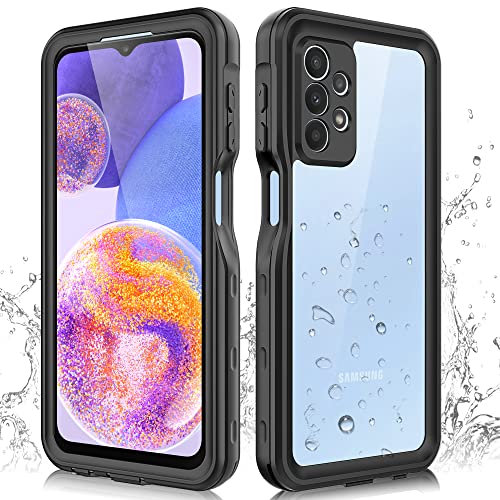 for Samsung Galaxy A23 5G Case, Waterproof Phone Case with Built-in Screen Protector and Lanyard, Full Body Underwater Dustproof Shockproof Rugged Heavy Duty Protection Cover for Samsung A23 5G Black