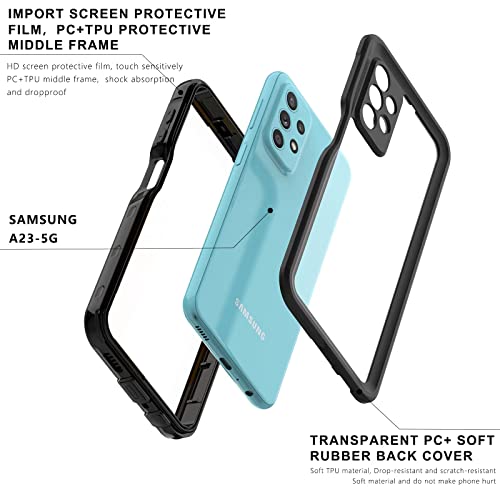 for Samsung Galaxy A23 5G Case, Waterproof Phone Case with Built-in Screen Protector and Lanyard, Full Body Underwater Dustproof Shockproof Rugged Heavy Duty Protection Cover for Samsung A23 5G Black