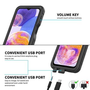 for Samsung Galaxy A23 5G Case, Waterproof Phone Case with Built-in Screen Protector and Lanyard, Full Body Underwater Dustproof Shockproof Rugged Heavy Duty Protection Cover for Samsung A23 5G Black