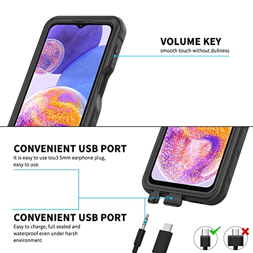 for Samsung Galaxy A23 5G Case, Waterproof Phone Case with Built-in Screen Protector and Lanyard, Full Body Underwater Dustproof Shockproof Rugged Heavy Duty Protection Cover for Samsung A23 5G Black