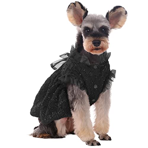 Kuoser Dog Dresses for Christmas Wedding Birthday Party, Small Medium Dogs Dress Puppy Costume with Bow-Knot, Cute Pet Clothes Cat Apparel, Black Medium