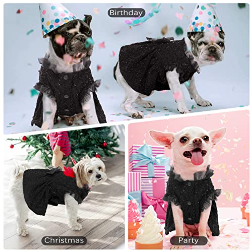 Kuoser Dog Dresses for Christmas Wedding Birthday Party, Small Medium Dogs Dress Puppy Costume with Bow-Knot, Cute Pet Clothes Cat Apparel, Black Medium