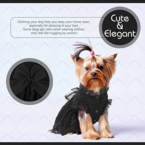 Kuoser Dog Dresses for Christmas Wedding Birthday Party, Small Medium Dogs Dress Puppy Costume with Bow-Knot, Cute Pet Clothes Cat Apparel, Black Medium