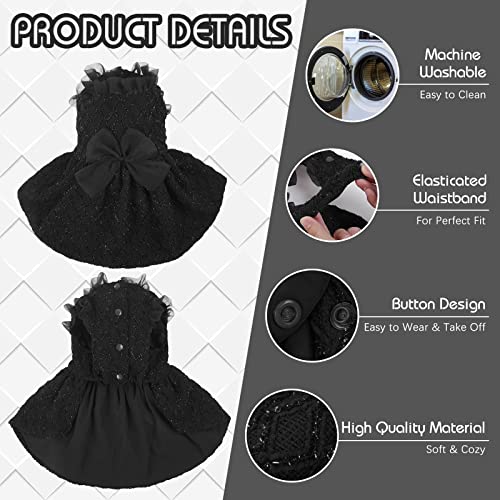 Kuoser Dog Dresses for Christmas Wedding Birthday Party, Small Medium Dogs Dress Puppy Costume with Bow-Knot, Cute Pet Clothes Cat Apparel, Black Medium