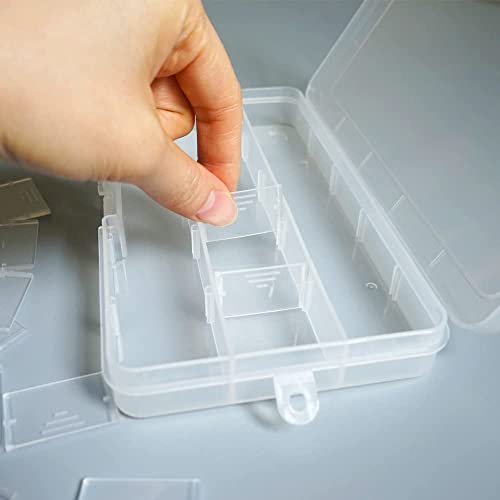 Yansanido 4 Pcs 15 Grids Clear 6.85 Inch x 3.85 Inch Adjustable Small Removable Clear Plastic Jewelry Organizer Divider Storage Box Jewelry Earring Tool Containers (4 Pcs Clear)