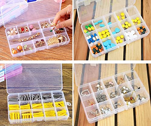 Yansanido 4 Pcs 15 Grids Clear 6.85 Inch x 3.85 Inch Adjustable Small Removable Clear Plastic Jewelry Organizer Divider Storage Box Jewelry Earring Tool Containers (4 Pcs Clear)