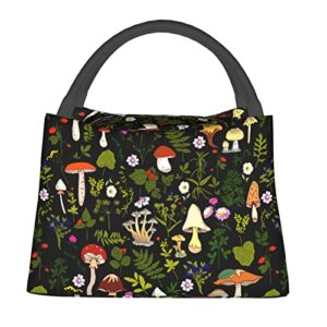 MOLIAN Mushrooms Fungi Nature Lunch Bag Insulated Lunch Box Cooler Tote Bag For Women Men Black