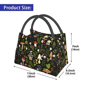 MOLIAN Mushrooms Fungi Nature Lunch Bag Insulated Lunch Box Cooler Tote Bag For Women Men Black