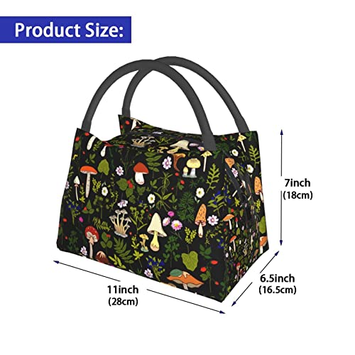 MOLIAN Mushrooms Fungi Nature Lunch Bag Insulated Lunch Box Cooler Tote Bag For Women Men Black