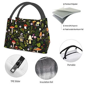 MOLIAN Mushrooms Fungi Nature Lunch Bag Insulated Lunch Box Cooler Tote Bag For Women Men Black