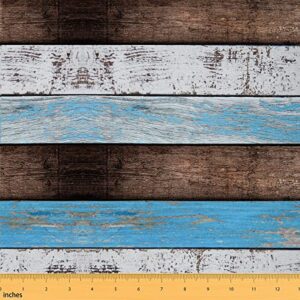 blue brown wooden grain outdoor fabric by the yard,western farmhouse style fabric for home diy projects,old wooden barn door decorative fabric for kids adults room decor,3 yards