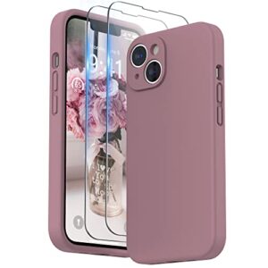 surphy designed for iphone 14 plus case with screen protector and camera protection, liquid silicone phone case with soft microfiber lining, lilac purple