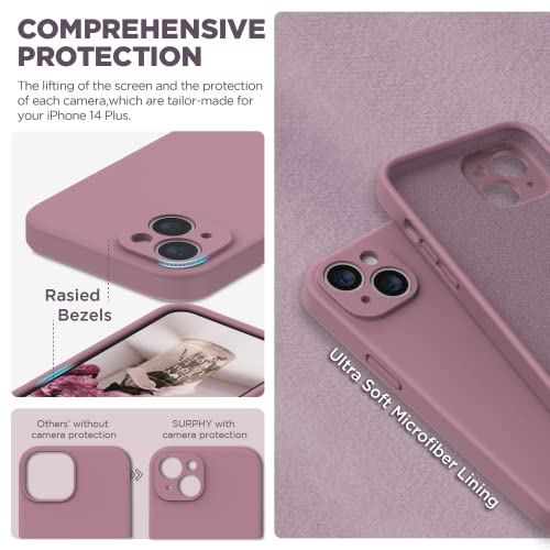 SURPHY Designed for iPhone 14 Plus Case with Screen Protector and Camera Protection, Liquid Silicone Phone Case with Soft Microfiber Lining, Lilac Purple