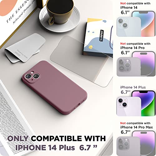SURPHY Designed for iPhone 14 Plus Case with Screen Protector and Camera Protection, Liquid Silicone Phone Case with Soft Microfiber Lining, Lilac Purple