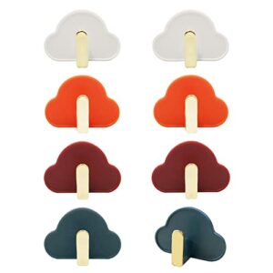 8pcs cloud adhesive hooks, cute wall hangers without nails, colorful sticky hooks, decorative hooks for girls bedroom, hanging coat key bag hat bathroom robe towel (4 colors)