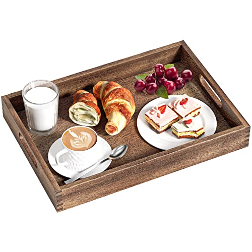 Walnut Wood Serving Tray with Handles (17 Inches)- Large Tray for Ottoman Coffee Table, Used in Bedroom, Living Room, Kitchen, Bathroom, Hospital and Outdoors