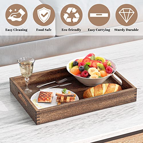 Walnut Wood Serving Tray with Handles (17 Inches)- Large Tray for Ottoman Coffee Table, Used in Bedroom, Living Room, Kitchen, Bathroom, Hospital and Outdoors