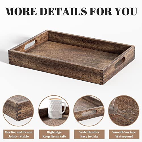 Walnut Wood Serving Tray with Handles (17 Inches)- Large Tray for Ottoman Coffee Table, Used in Bedroom, Living Room, Kitchen, Bathroom, Hospital and Outdoors