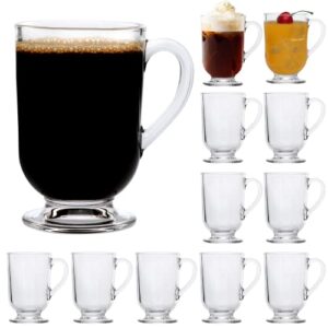 cadamada 10oz glass coffee mugs,coffee mugs with handle set of 12,glass drinking beverage cups for latte, cappuccino, tea, fruit juice, water, office(12pcs)