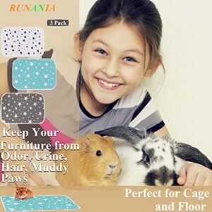 RUNANIA Guinea Pig Cage Liners, 3 Pack Washable & Reusable Guinea Pig Pee Pads for Rabbits Rats Hamsters Hedgehogs Small Animals