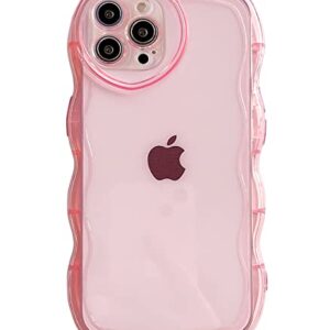 Qokey for iPhone 13 Pro Max Case(2021 6.7"), Cute Clear Love Case, with Love-Heart Camera Frame Wavy Edge Transparent Full Protection Soft TPU Shockproof Phone Cases Cover for Women Girls Pink