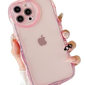 Qokey for iPhone 13 Pro Max Case(2021 6.7"), Cute Clear Love Case, with Love-Heart Camera Frame Wavy Edge Transparent Full Protection Soft TPU Shockproof Phone Cases Cover for Women Girls Pink