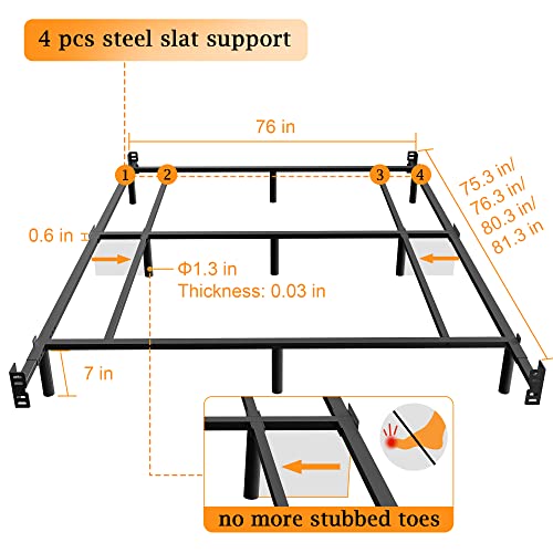 UJUJIA King Metal Bed Frame Heavy Duty Platform Bed Frames Sturdy Steel Slat Support 9 Legs Mattress Foundation Easy Assembly Adjustable Bed Frame Black