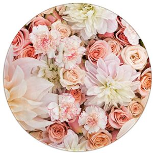 yeahspace flower rug round 40 inch floral circle area rug living room bedroom aesthetic decor-flower floral roses blush pink