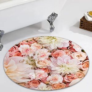 YEAHSPACE Flower Rug Round 40 inch Floral Circle Area Rug Living Room Bedroom Aesthetic Decor-Flower Floral Roses Blush Pink
