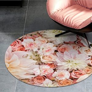 YEAHSPACE Flower Rug Round 40 inch Floral Circle Area Rug Living Room Bedroom Aesthetic Decor-Flower Floral Roses Blush Pink