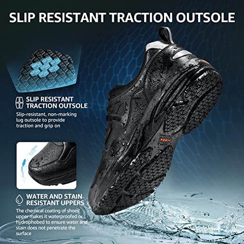 HISEA Slip Resistant Shoes for Men, Water & Oil Resistant, Breathable Comfortable Slip on Chef Nurse Work Shoes, Lightweight Walking Standing shoes for Restaurant, Healthcare and Warehouse Workers