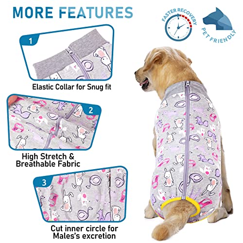 AOFITEE Dog Recovery Suit, Surgical Recovery Suit for Dog Female After Spay, Rabbit Pattern Dog Recovery Shirt for Abdominal Wounds, Anti Licking Dog Onesie Jumpsuit E-Collar Cone Alternative 3XL