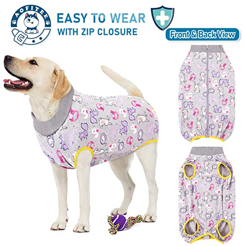 AOFITEE Dog Recovery Suit, Surgical Recovery Suit for Dog Female After Spay, Rabbit Pattern Dog Recovery Shirt for Abdominal Wounds, Anti Licking Dog Onesie Jumpsuit E-Collar Cone Alternative 3XL