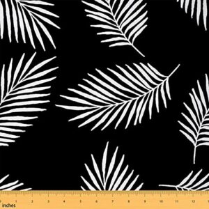 palm leaf fabric by the yard, black white leaves print upholstery fabric, hawaiian botanical plant decorative fabric, summer nature theme indoor outdoor fabric, diy craft patchwork, 2 yards