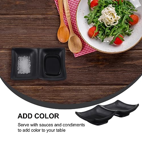 DOITOOL Japanese Serving Tray 2Pcs Dual Dipping Bowls Melamine Sauce Dishes Divided Soy Sauce Dishes Sushi Dipping Plates BBQ Sauce Food Containers