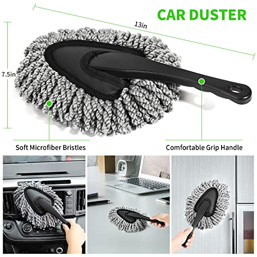 Wontolf 62'' Car Wash Brush with Long Handle Microfiber Car Wash Mop Mitt Kit Car Detailing Brush Cleaning Kit Windshield Squeegee Car Duster Cleaning Cloth for Cars RV Truck Boat 15PCS