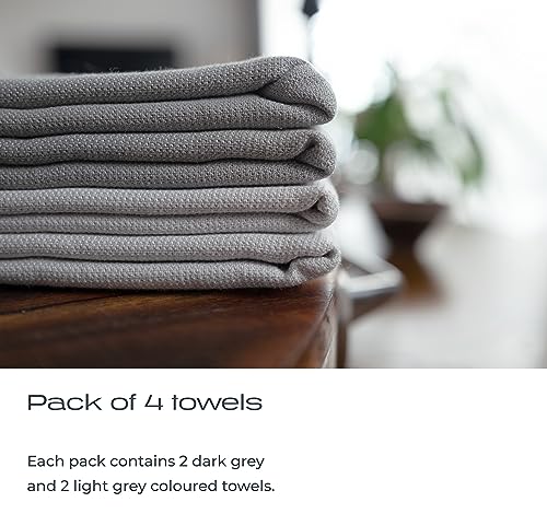 KOHDA LIVING Premium Silver Infused Kitchen Towels - 100% Organic Cotton Dish Towels - Odor Controlled Tea Towels (Pack of 4) Absorbent Kitchen Hand Towels Gray