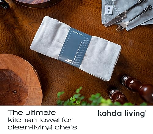 KOHDA LIVING Premium Silver Infused Kitchen Towels - 100% Organic Cotton Dish Towels - Odor Controlled Tea Towels (Pack of 4) Absorbent Kitchen Hand Towels Gray