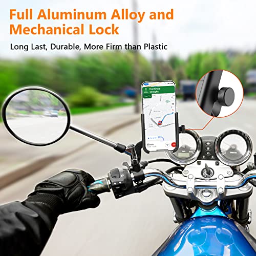 UBeesize Motorcycle Rearview Mirror Phone Mount, Cell Phone Holder for Motor Full Aluminum Alloy Universal Smartphone Holder Mount【Φ10mm】 for iPhone, Galaxy, Google Holds Phones Width Up to 3.7”