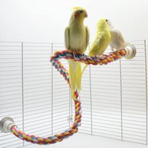 bird rope perches, colorful cotton parrot toys comfy perch for rope bungee bird toy for parakeets, cockatiels, conures, lovebirds, budgie (large)