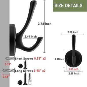 TOFIIGREM Black Wall Hooks, 6 Pack Coat Robe Hook Heavy Duty Metal Double Bath Hook Wall Mounted, Hand Towel Hooks for Cubicle Bathroom Kitchen Closet Garage